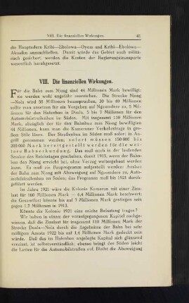 VIII. Die finanziellen Wirkungen.