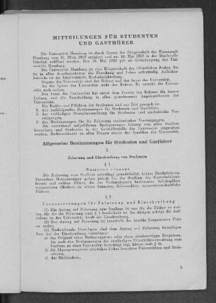 Mitteilungen für Studenten und Gasthörer