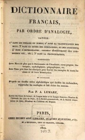 Dictionnaire français : par ordre d'analogie