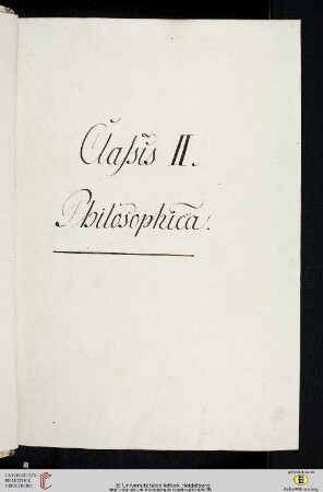 Einleitung zur Classis II: Philosophica