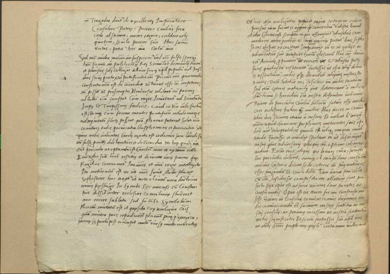 Von etlichen protestantischen Theologen am 10. März 1540 auf Verlangen in Schmalkalden gestelltes Bedenken, in welchen Stücken bei dem bevorstehenden Gespräch und Versuch einer Vereinigung in der Lehre der Augsburgischen Konfession nachzugeben sei. Unterschrieben haben dieses Bedenken von Sachsen Justus Jonas D., Johann Bugenhagen D., Caspar Kreuzinger D. und Philipp Melanchthon; von Hessen Antonius Corvinus, Johann Rimaus, Balthasar Caidus; von Herzog Heinrich von Sachsen Nikolaus Scheubel; von Magdeburg Nikolaus Amsdorf; von Nassau Erasmus Sartorius; von Straßburg Martin Bucerius; von Bremen Johann Amsterdamus. Württemberg, Anhalt, Hamburg, Braunschweig, Goslar, Ulm, Esslingen, Hall, Heilbronn und Memmingen haben ihre Bedenken schriftlich überschickt. Schreiben von den Nürnberger Theologen an Luther, Jonas, Bugenhagen und Melanchthon mit Versicherung der Übereinstimmung ihrer Lehren mit jener und ihrer Beharrung darauf nebst einem Schreiben von Luther u.a. mit Mitteilung ihrer Meinungen über das bevorstehende Gespräch.
