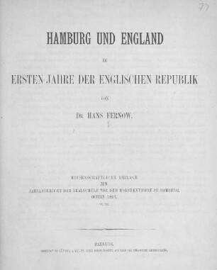 1896/97: Hamburg und England im ersten Jahre der englischen Republik