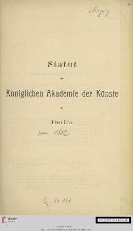 Statut der Königlichen Akademie der Künste zu Berlin