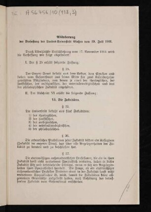 Abänderung der Verfassung der Landes-Universität Gießen vom 19. Juli 1911