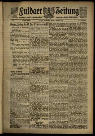 Erste Ausgabe vom Donnerstag, den 11. Januar 1912.