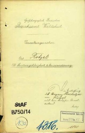 Auswanderung: Vinzenz Hierholzer, Rotzel, nach Rottweil/Königreich Würtemberg