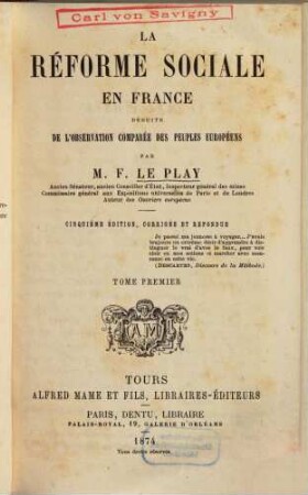 La réforme sociale en France : déduite de l'observation comparée des peuples européens, 1