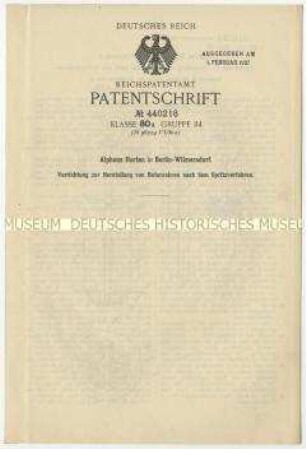 Patentschrift einer Vorrichtung zur Herstellung von Betonrohren, Patent-Nr. 440218