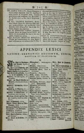 Appendix Lexici Latino-Germanico Regionum Urbium, Montium et Fluviorum.