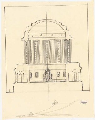 Bismarckdenkmal auf der Elisenhöhe, Bingen: Schnitt mit Innenansicht