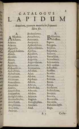 Catalogus Lapidum. Omnium, quorum mentio in sequenti libro fit.