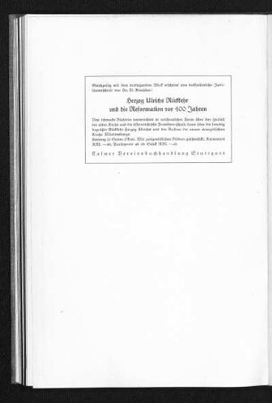 Herzog Ulrichs Rückkehr und die Reformation vor 400 Jahren