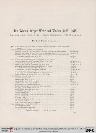 28: Der Wiener Bürger Wehr und Waffen (1426-1648) : Auszüge aus den städtischen Kämmerei-Rechnungen