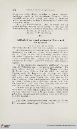 Haltbarkeit der direct copirenden Silber- und Platinpapiere