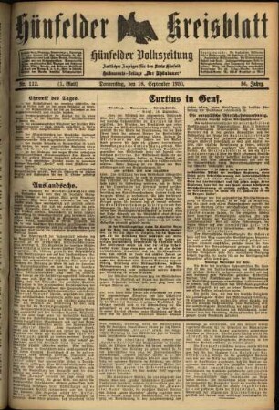 Erste Ausgabe vom Donnerstag, den 18. September 1930.