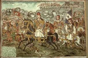 Lesbos, Theóphilos Chatzimichail. Kampfszene in den Befreiungskriegen 1826. Lesbos, Petra, Sammlung Elefteriádes