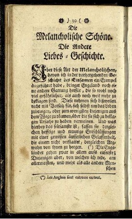 Die andere Liebes-Geschichte. Die Melancholische Schöne.