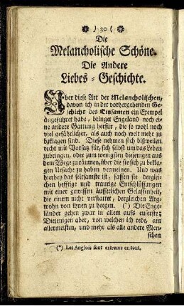 Die andere Liebes-Geschichte. Die Melancholische Schöne.