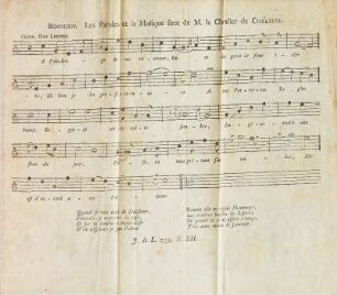 Romance. Les Paroles et la Musique sont de M. le Ch...alier de Chélibbi.
