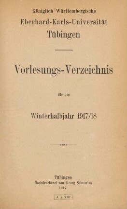 Vorlesungsverzeichnis 1917/18