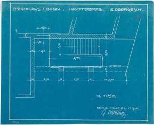 Bestelmeyer, German; Bonn (Nordrhein-Westfalen), Mühlheimerplatz; Verwaltungsgebäude - Mappe 2: Haupttreppe (Teilgrundriss 2. OG)
