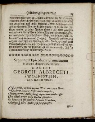 Sequuntur Epicedia in præmaturum & beatum obitum [...] Georgii Albrechti a Wolffstein [...]