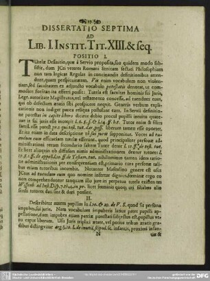 Dissertatio Septima Ad Lib. I. Instit. Tit. XIII. & seq.
