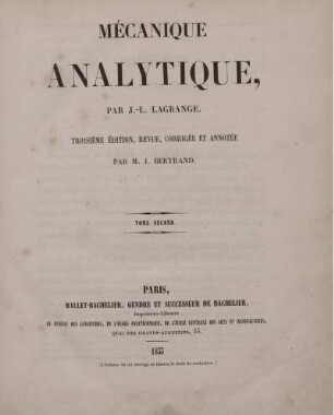 Tome 2: Mécanique Analytique. Tome Second