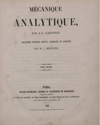 Tome 2: Mécanique Analytique. Tome Second