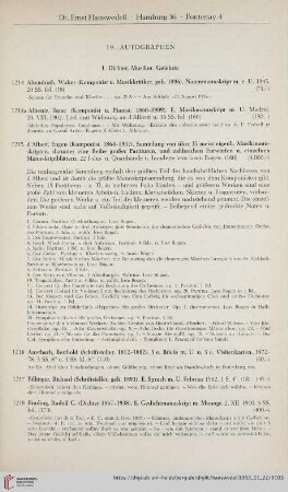 Autographen I: Dichter, Musiker, Gelehrte (Nr. 1214-1326)