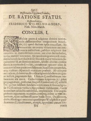 Dissertatio Vigesima secunda, De Ratione Status.