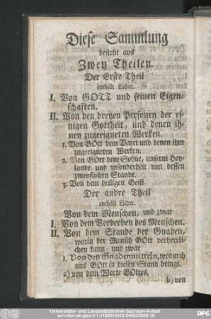 Diese Sammlung besteht aus Zwey Theilen.