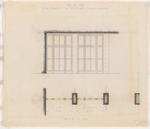 Reichsluftfahrtministerium, Berlin: Eingangshalle Q1L, Windfang: Ansicht, Grundriss 1:20