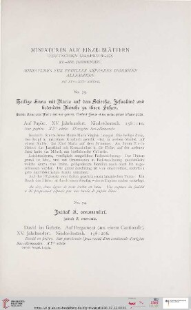 Miniaturen auf Einzelblättern deutschen Ursprungesn XV.-XVI. Jahrhundert (Nr. 73 - 84)