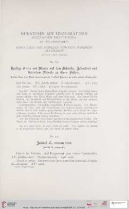 Miniaturen auf Einzelblättern deutschen Ursprungesn XV.-XVI. Jahrhundert (Nr. 73 - 84)
