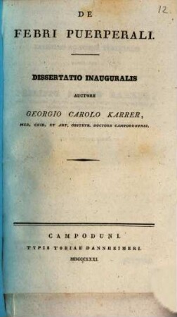 De febre puerperali : Diss. inaug.