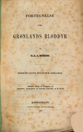 Fortegnelse over Grönlands blöddyr : Prodromus faunae molluscorum Grönlandiae
