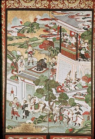 Doppeltafel mit höfischer Szene