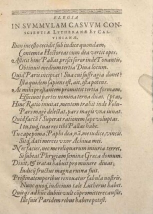 Elegia In Svmmvlam Casvvm Conscientia Lvtheranae Et Calvinianae.