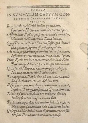 Elegia In Svmmvlam Casvvm Conscientia Lvtheranae Et Calvinianae.