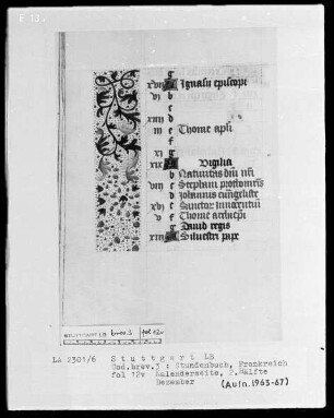 Stundenbuch — Kleine Initialen und Teilbordüre, Folio 12verso