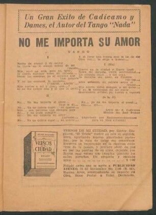 No me importa su amor : tango