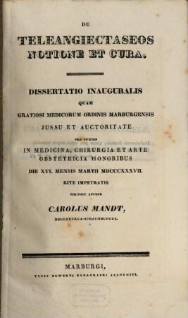 De teleangiectaseos notione et cura : Diss. inaug.