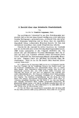 Bericht über eine kriminelle Persönlichkeit
