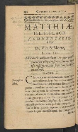 Ad caloris animantium, et per consequens ad vitae conservationem opus esse refrigeratione sive temperatione caloris. Caput I.