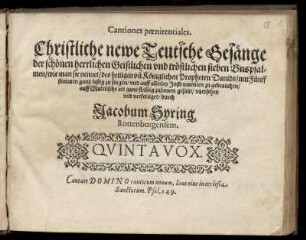 Jakob Syringus: Cantiones poenitentiales. Christliche neue Teutsche Gesänge ... Quinta Vox