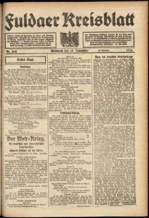 Erste Ausgabe vom Mittwoch, den 15. November 1916.