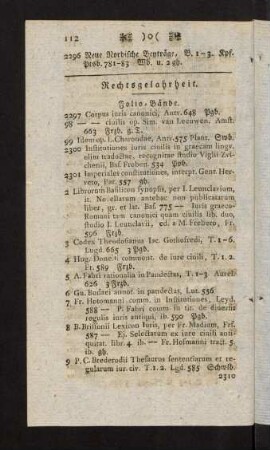 112-131, Rechtsgelahrheit. Folio-Bände. Quart-Bände. Octav-Bände. Duodez-Bände. Gottesgelahrheit. Folio-Bände. Octav-Bände. Duodez-Bände.