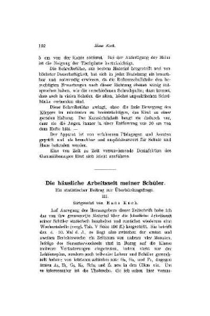 Die häusliche Arbeitszeit meiner Schüler : ein statistischer Beitrag zur Überbürdungsfrage ; (Fortsetzung)