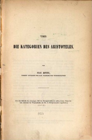 Über die Kategorien des Aristoteles